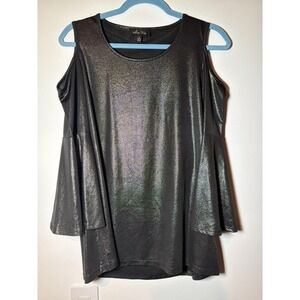 Melissa Paige Shiny black blouse with shoulder cut outs Size Small